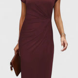 Katrina Vestido Midi Atemporal con Cuello Redondo y Detalle Drapeado