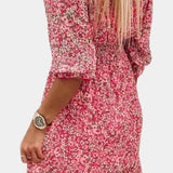 Benicia Vestido Floral de Manga Abullonada con Dobladillo Juguetón