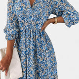 Benicia Vestido Floral de Manga Abullonada con Dobladillo Juguetón