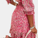 Benicia Vestido Floral de Manga Abullonada con Dobladillo Juguetón