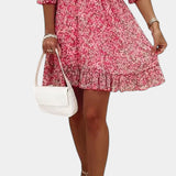 Benicia Vestido Floral de Manga Abullonada con Dobladillo Juguetón