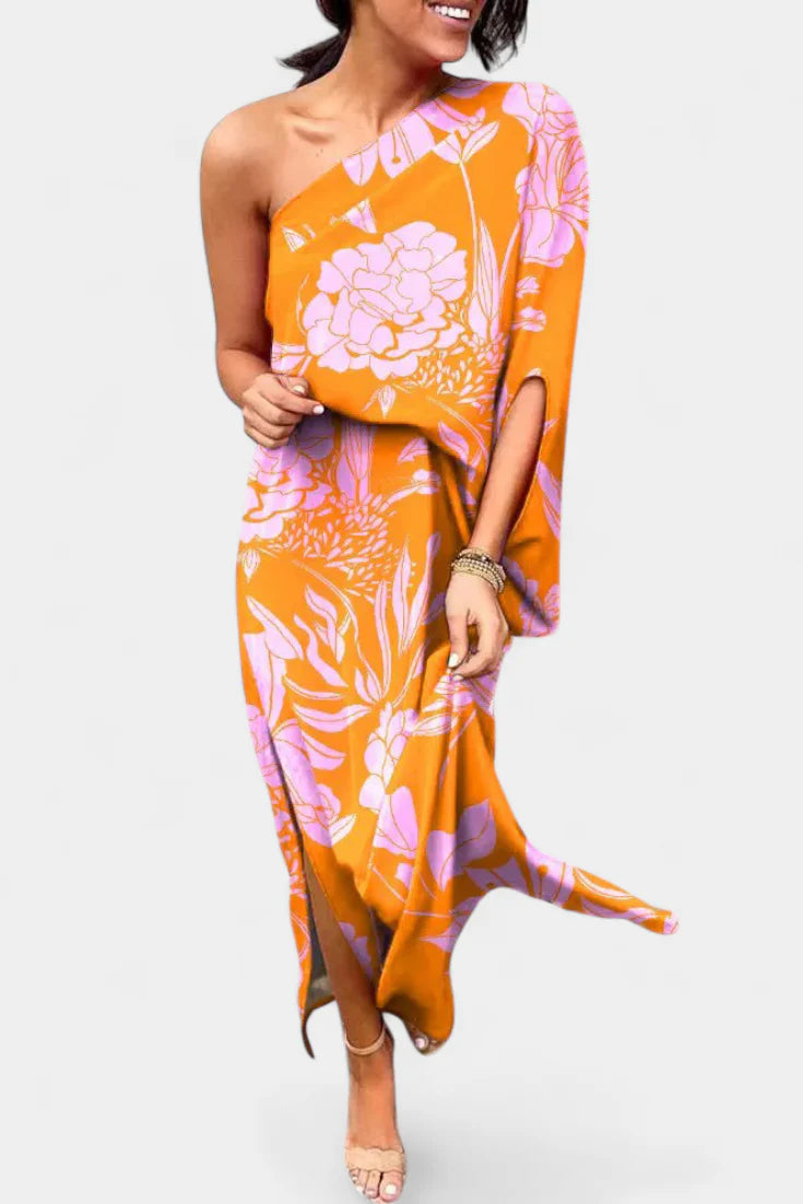 Carlena Vestido de Un Hombro con Estampado Romántico