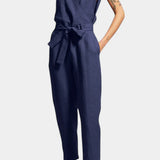 Maggie Mono Sin Mangas con Escote en V y Cintura Cruzada en Algodón