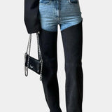 Mijie Jeans de tiro alto con patchwork y pierna recta