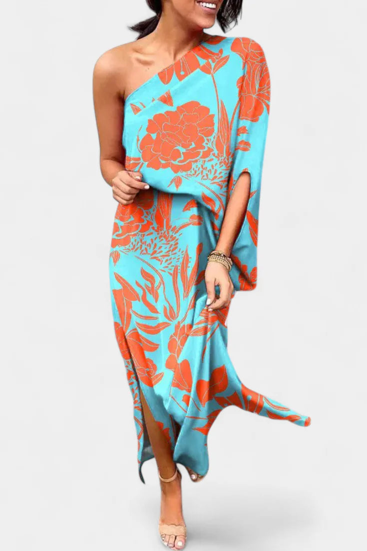 Carlena Vestido de Un Hombro con Estampado Romántico