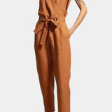 Maggie Mono Sin Mangas con Escote en V y Cintura Cruzada en Algodón