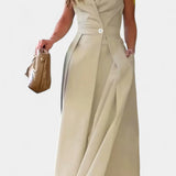 Beverly Vestido Blazer Sin Mangas con Corte A y Botones