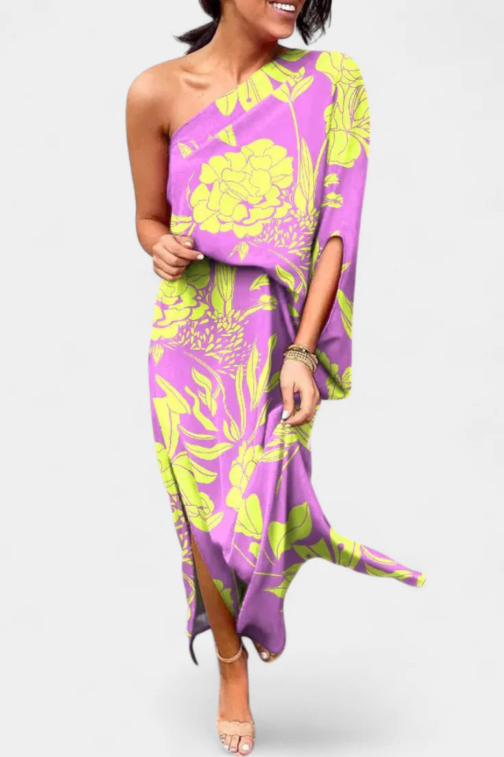 Carlena Vestido de Un Hombro con Estampado Romántico