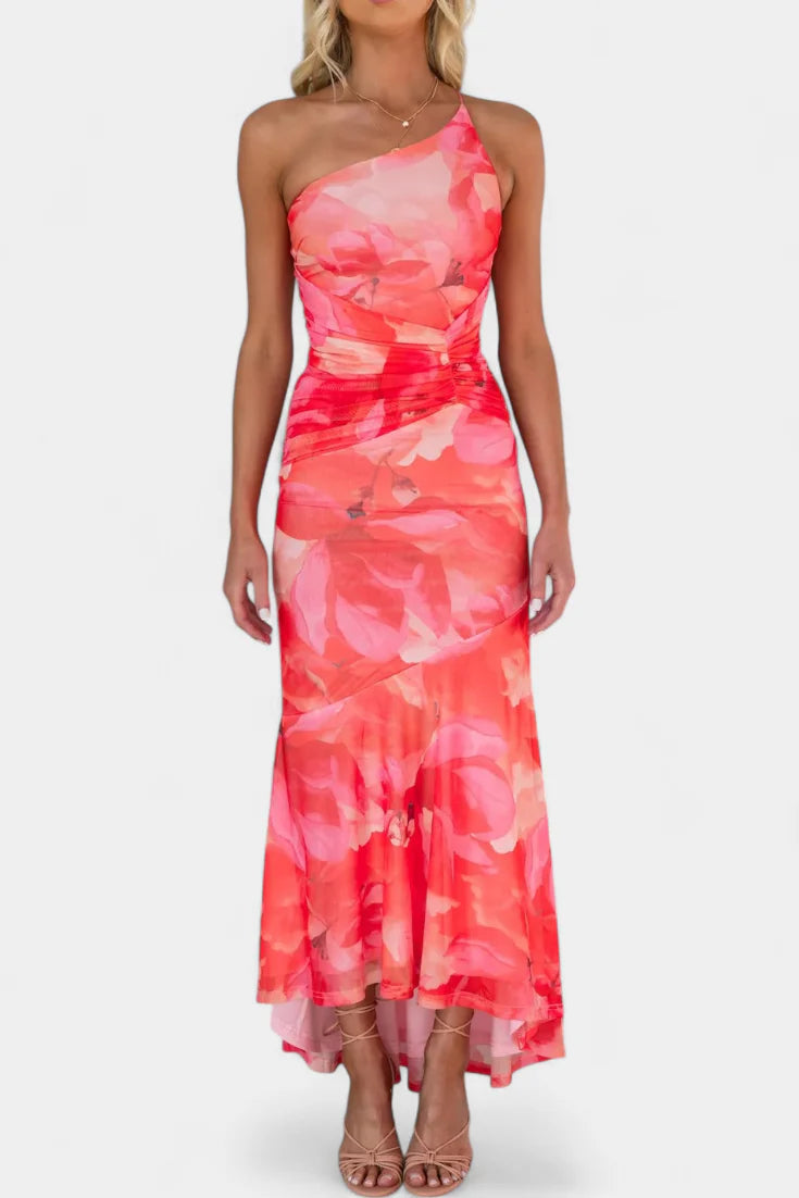 Abigail Vestido Largo de Floral con Una Sola Manga