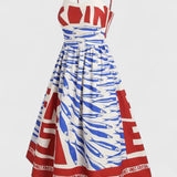 Maricela Vestido Vintage con Tirantes y Estampado de Sardinas