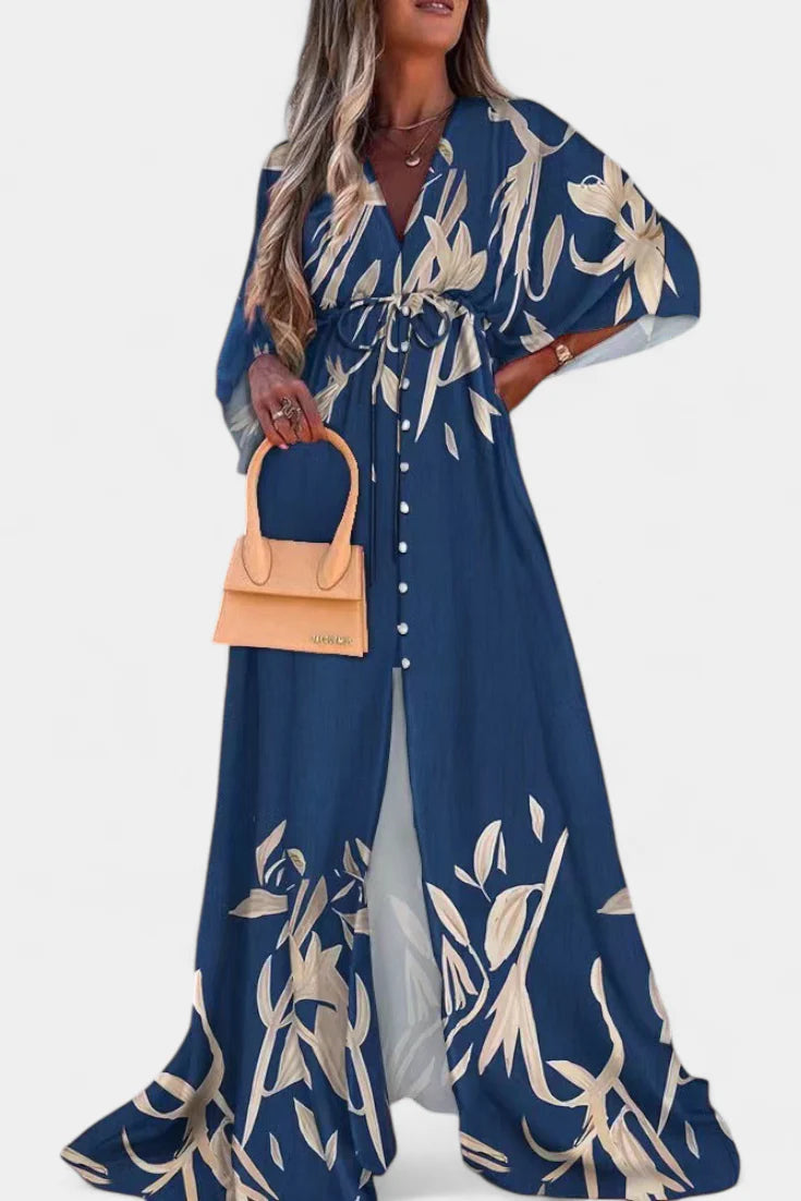 Joelle Vestido Maxi Arcoíris con Escote en V y Manga Murciélago