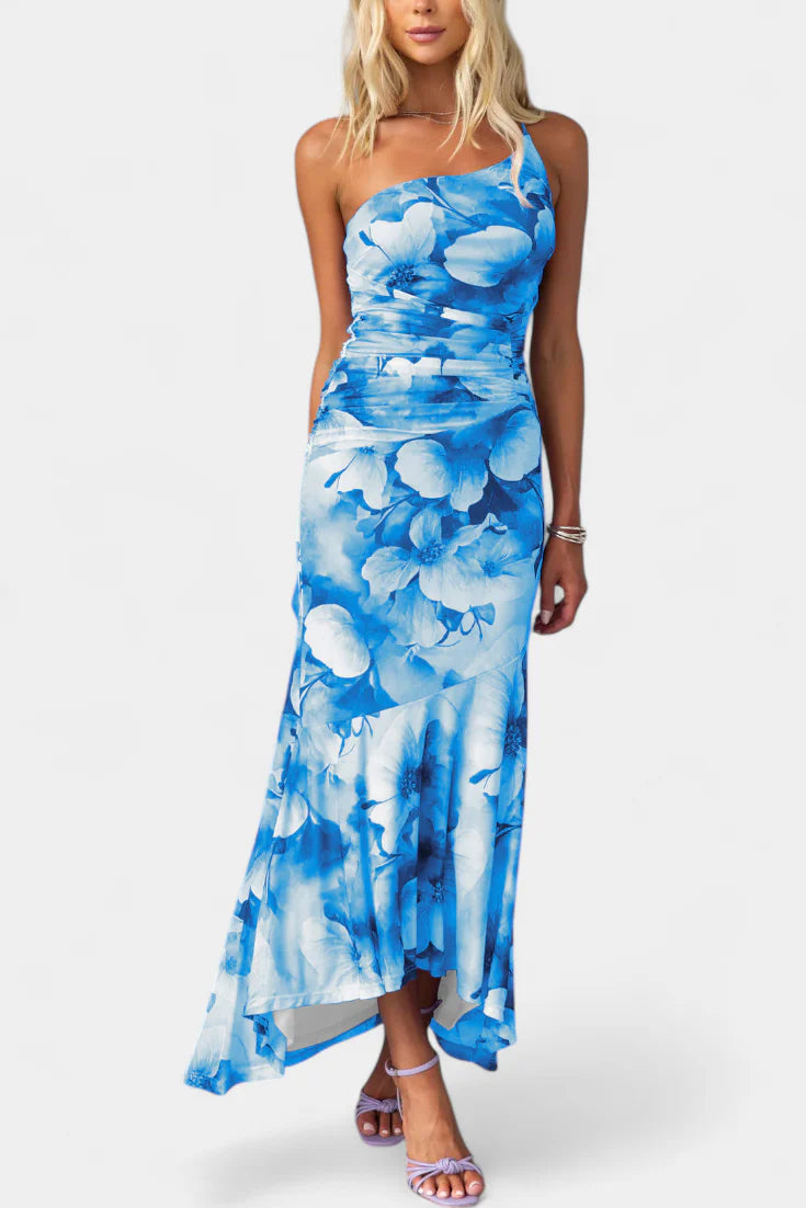 Abigail Vestido Largo de Floral con Una Sola Manga