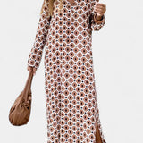 BRISA VESTIDO LARGO GEOMÉTRICO CON ABERTURA Y ESCOTE EN V