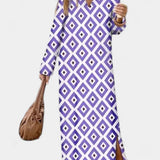 BRISA VESTIDO LARGO GEOMÉTRICO CON ABERTURA Y ESCOTE EN V