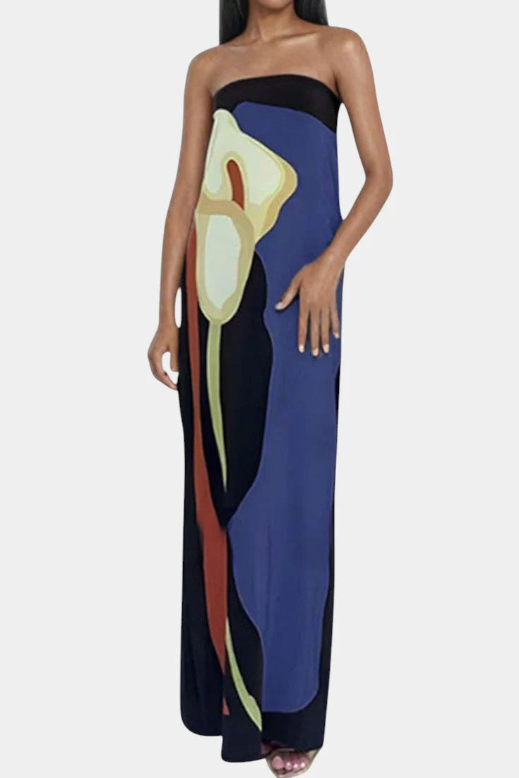 Laura Vestido Sin Tirantes con Estampado Floral