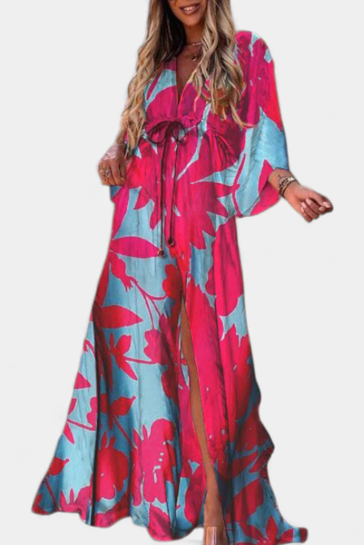 Joelle Vestido Maxi Arcoíris con Escote en V y Manga Murciélago