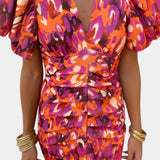 Wibia Vestido Estampado con Fruncido Central y Mangas Volumen