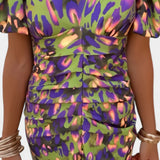 Wibia Vestido Estampado con Fruncido Central y Mangas Volumen