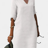 Elowen Vestido Escote en V con Manga Tres Cuartos