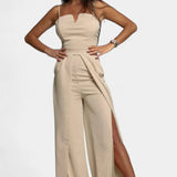 Prescillia Mono con Tirantes de Espagueti y Pierna con Abertura