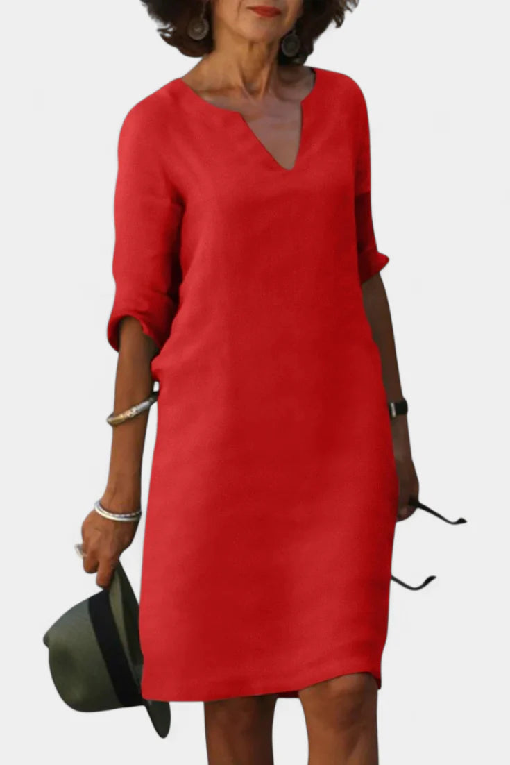 Elowen Vestido Escote en V con Manga Tres Cuartos