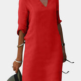 Elowen Vestido Escote en V con Manga Tres Cuartos