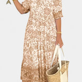 Elcira Vestido Bohemio Floral con Escote en V y Volantes