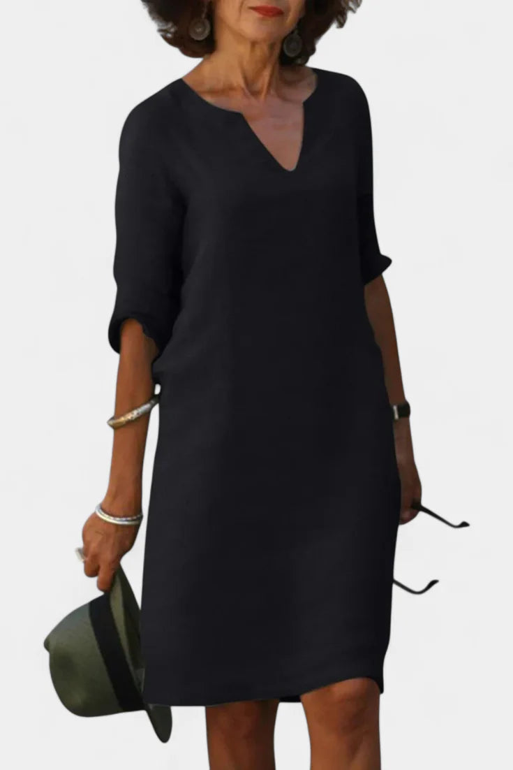 Elowen Vestido Escote en V con Manga Tres Cuartos