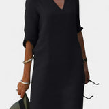 Elowen Vestido Escote en V con Manga Tres Cuartos