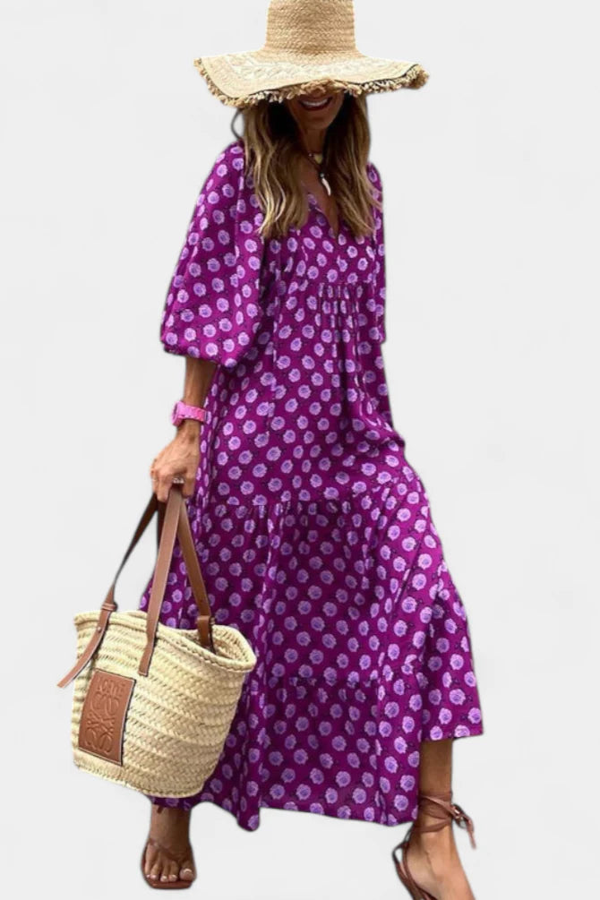 Aroa Vestido Boho con Estampado Artístico y Silueta Fluida