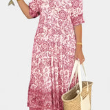 Elcira Vestido Bohemio Floral con Escote en V y Volantes