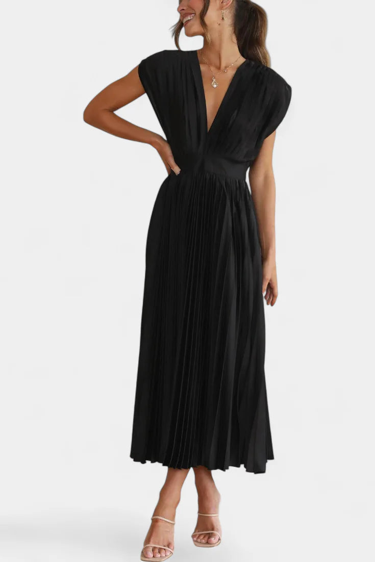 Mireia Vestido de Pliegues con Escote Drapeado y Cintura Alta