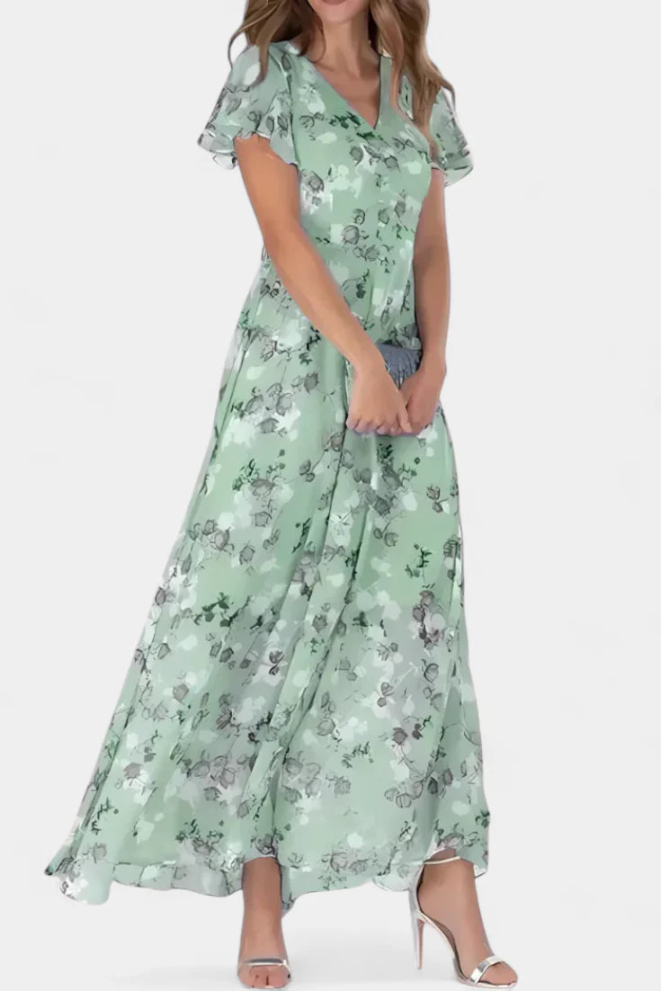 Amara Vestido Maxi Floral con Escote en V y Mangas Aladas