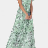 Amara Vestido Maxi Floral con Escote en V y Mangas Aladas