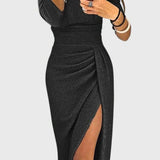 Alexa Vestido Maxi con Hombros Descubiertos y Abertura Sutil