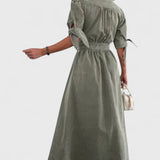 Adelina Vestido Midi de Denim con Botones y Escote en V