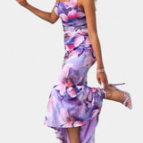 Abigail Vestido Largo de Floral con Una Sola Manga