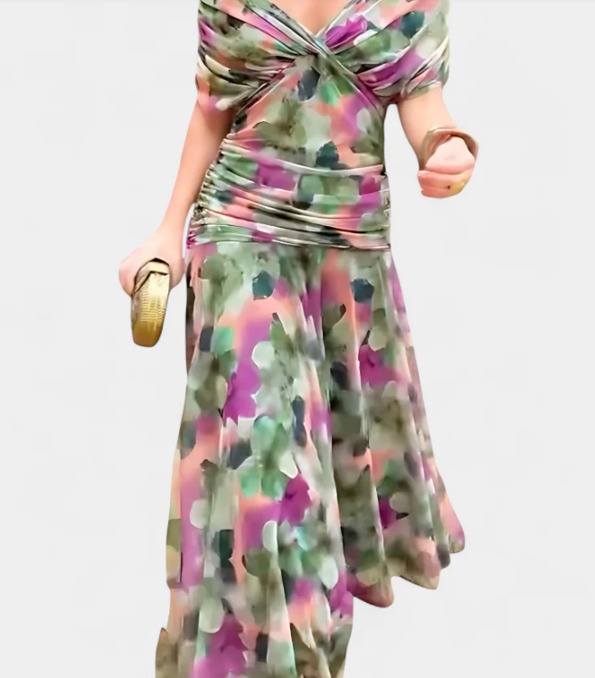 ALONDRA VESTIDO LARGO CON ESTAMPADO FLORAL FANTASÍA Y ESCOTE EN V