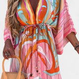 Joelle Vestido Maxi Arcoíris con Escote en V y Manga Murciélago