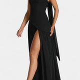 CELAENA VESTIDO MAXI OFF SHOULDER DE CHIFFON CON ABERTURA LATERAL