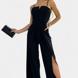 Prescillia Mono con Tirantes de Espagueti y Pierna con Abertura