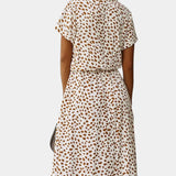 Rovena Vestido Midi de Lunares con Cuello Camisero y Cintura Ajustable