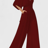 Isaura Mono Largo Elegante con Pierna Ancha y Escote en V