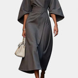 Micaela Vestido Midi con Mangas Lantern y Cintura Ceñida