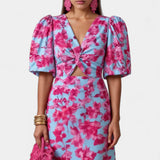 Wibia Vestido Estampado con Fruncido Central y Mangas Volumen
