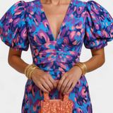 Wibia Vestido Estampado con Fruncido Central y Mangas Volumen