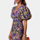 Wibia Vestido Estampado con Fruncido Central y Mangas Volumen