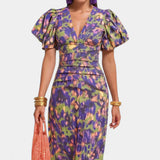 Wibia Vestido Estampado con Fruncido Central y Mangas Volumen