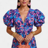 Wibia Vestido Estampado con Fruncido Central y Mangas Volumen
