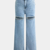 Evian Jeans Ripped Straight-Leg con Rhinestones